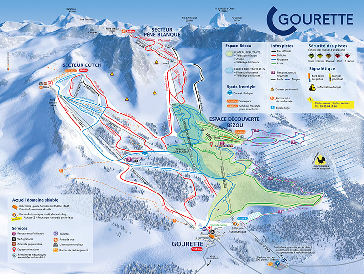 Plan des pistes de ski de Gourette en Vallée d'Osssau