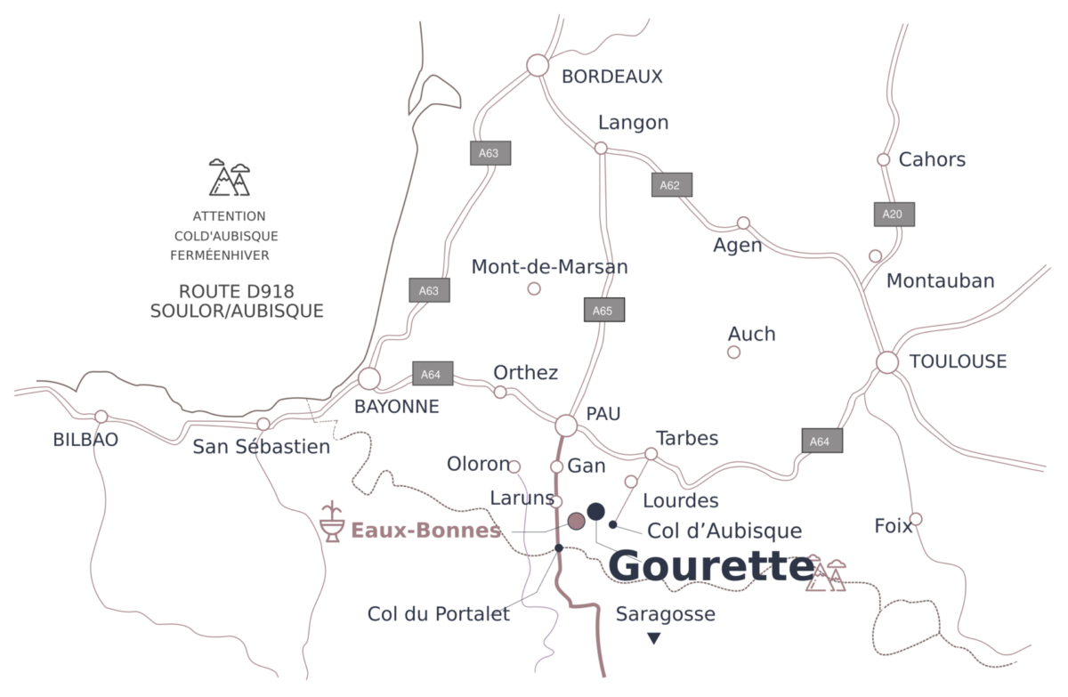 Carte de situation de Gourette, station de ski dans les Pyrénées-Atalntiques en Nouvelle Aquitaine.