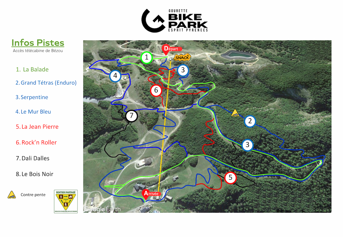 Plan des pistes du VTT du Bike Park de Gourette