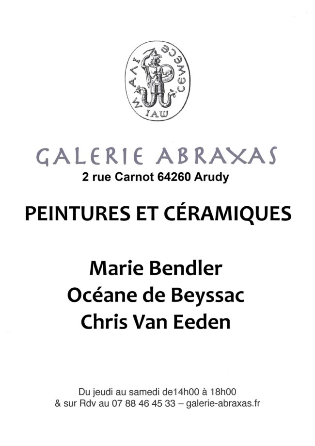 Exposition : Peintures et céramiques – Marie Bendler, Océane de Beyssac et Chris Van Eeden